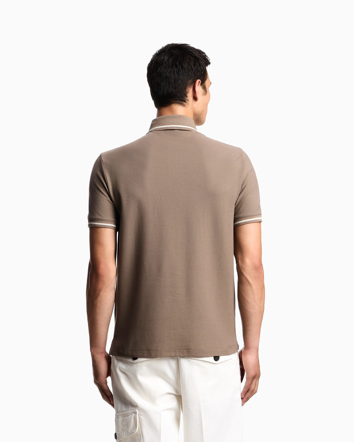 Piqué polo shirt with micro eagle embroidery and trim