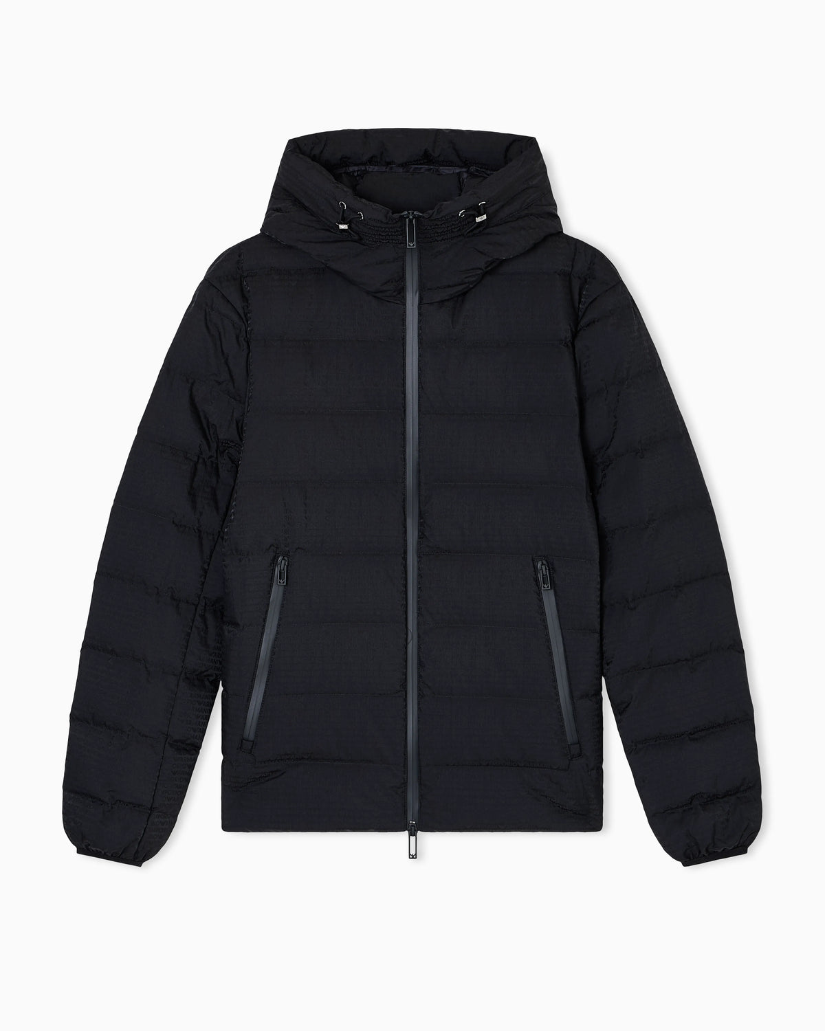 Hooded, quilted-nylon down jacket with jacquard logo lettering