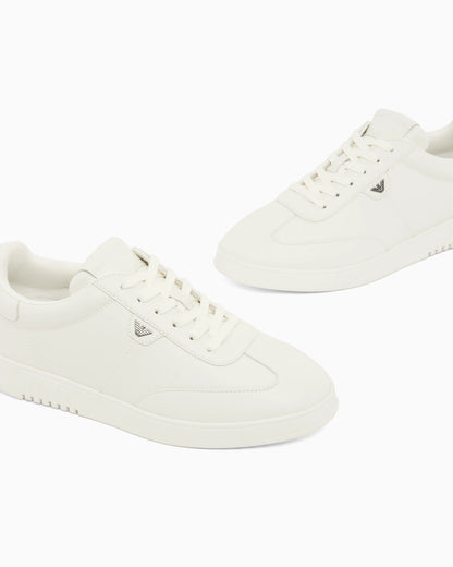 Leather sneakers with eagle plate