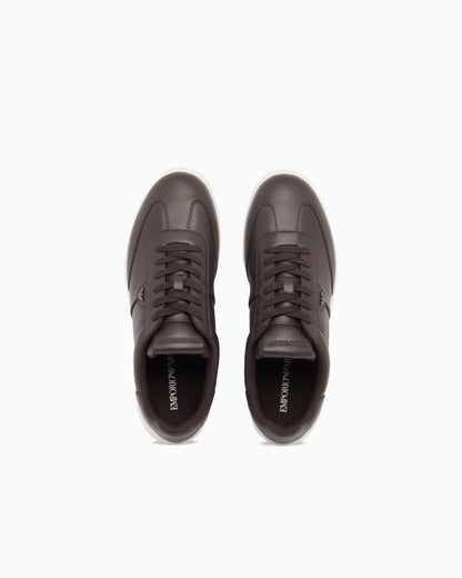Leather sneakers with eagle plate