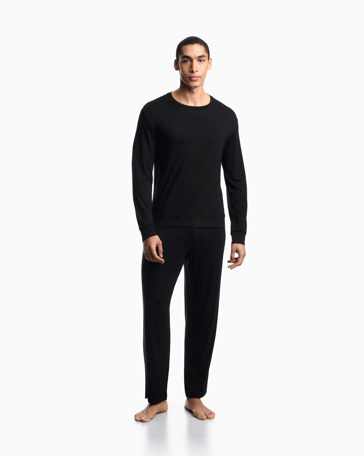 Long pyjama set jersey with crew neck in lyocell tech wool