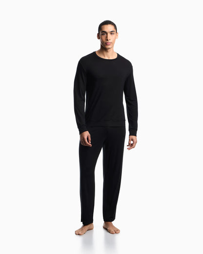 Long pyjama set jersey with crew neck in lyocell tech wool