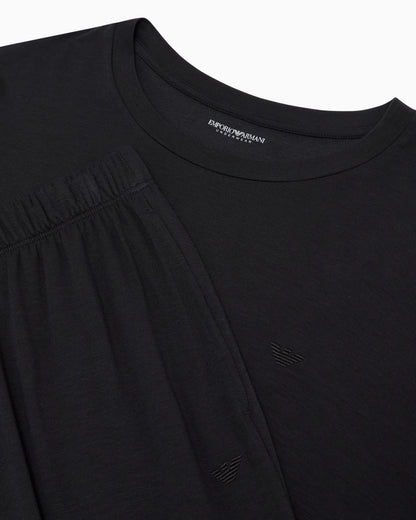 Long pyjama set jersey with crew neck in lyocell tech wool