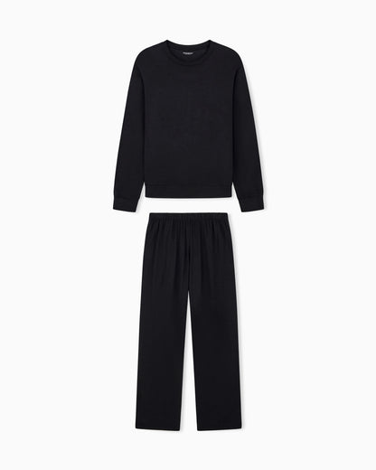 Long pyjama set jersey with crew neck in lyocell tech wool