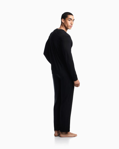 Long pyjama set jersey with crew neck in lyocell tech wool