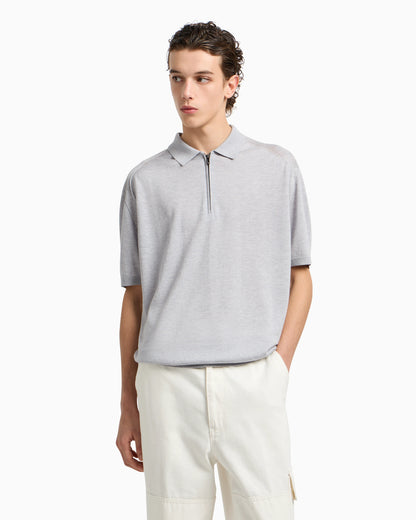 ASV plain-knit jumper with polo-shirt collar, in a wool and Lyocell blend