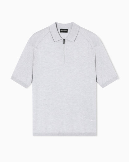ASV plain-knit jumper with polo-shirt collar, in a wool and Lyocell blend