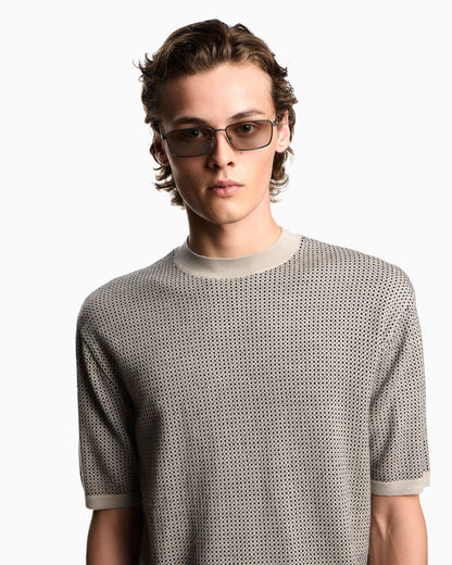 Virgin-wool jumper with two-tone jacquard micro motif