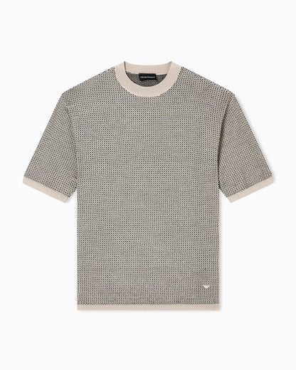 Virgin-wool jumper with two-tone jacquard micro motif