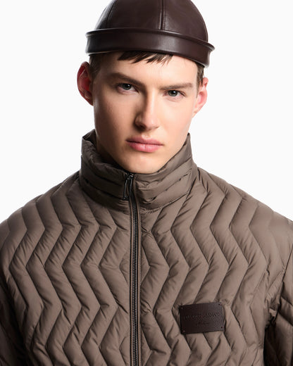 Full-zip down jacket in chevron quilted ripstop nylon