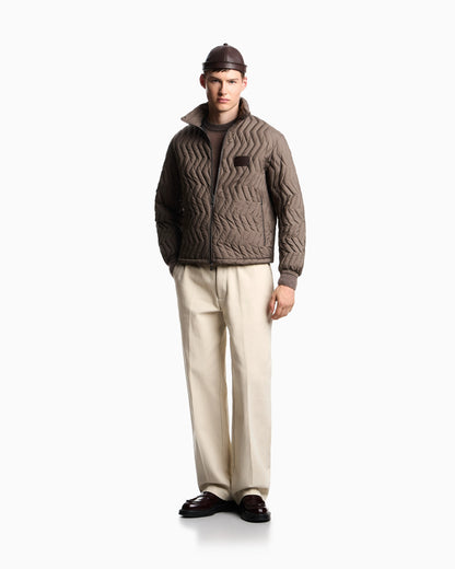 Full-zip down jacket in chevron quilted ripstop nylon