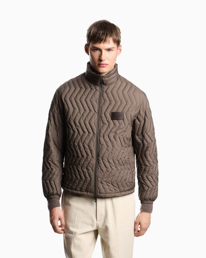 Full-zip down jacket in chevron quilted ripstop nylon