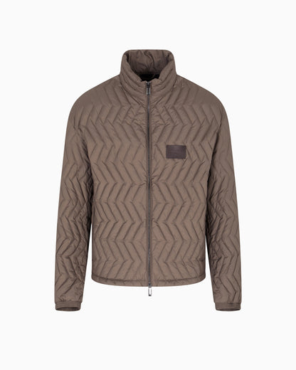Full-zip down jacket in chevron quilted ripstop nylon