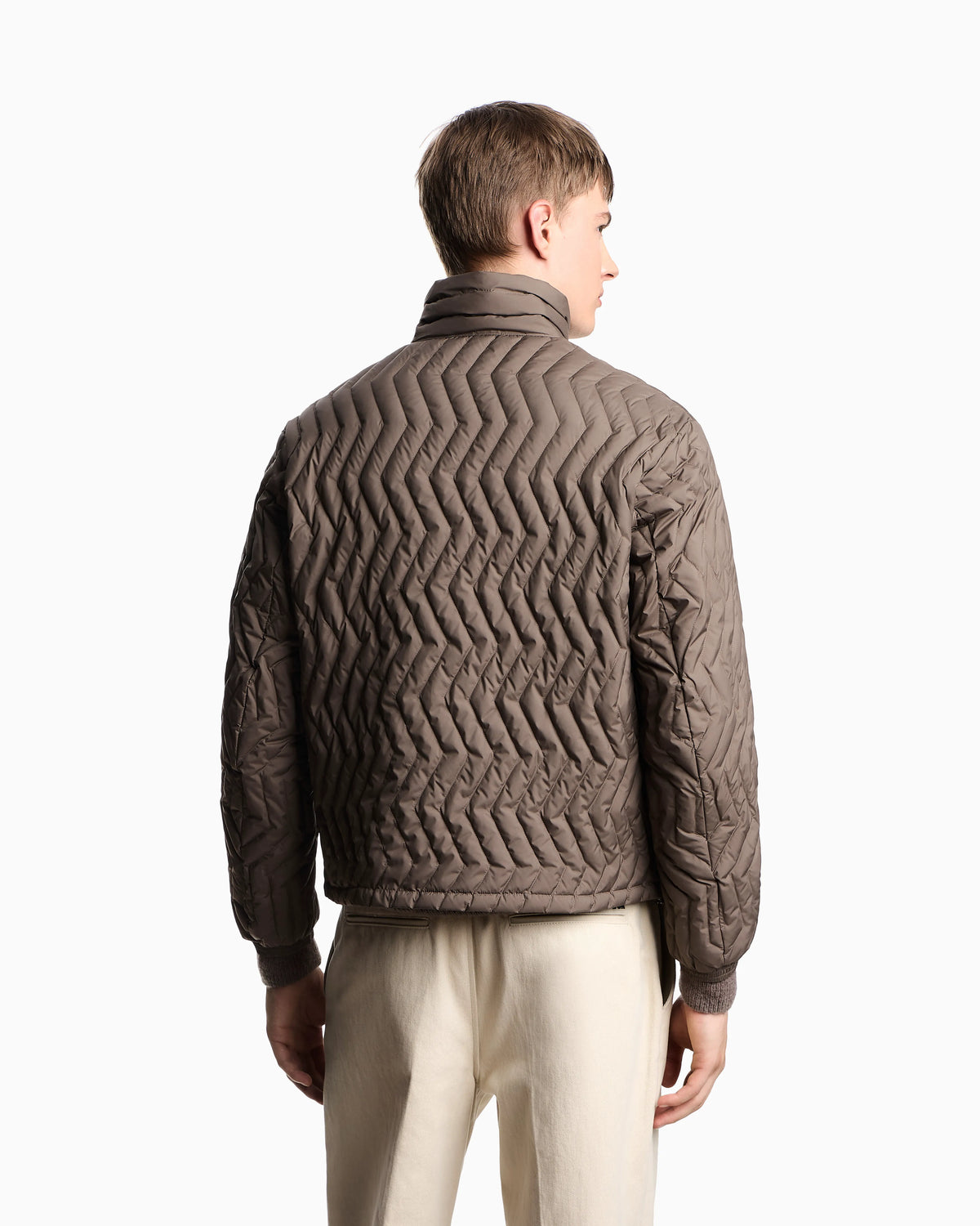Full-zip down jacket in chevron quilted ripstop nylon