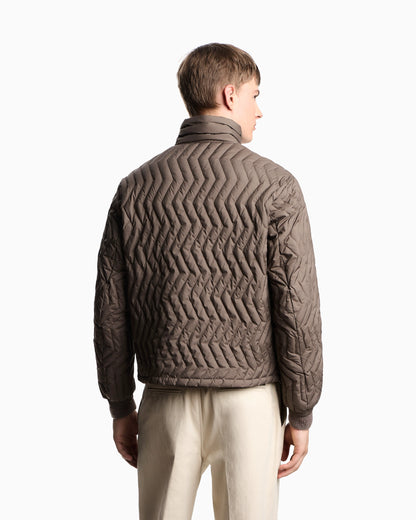 Full-zip down jacket in chevron quilted ripstop nylon