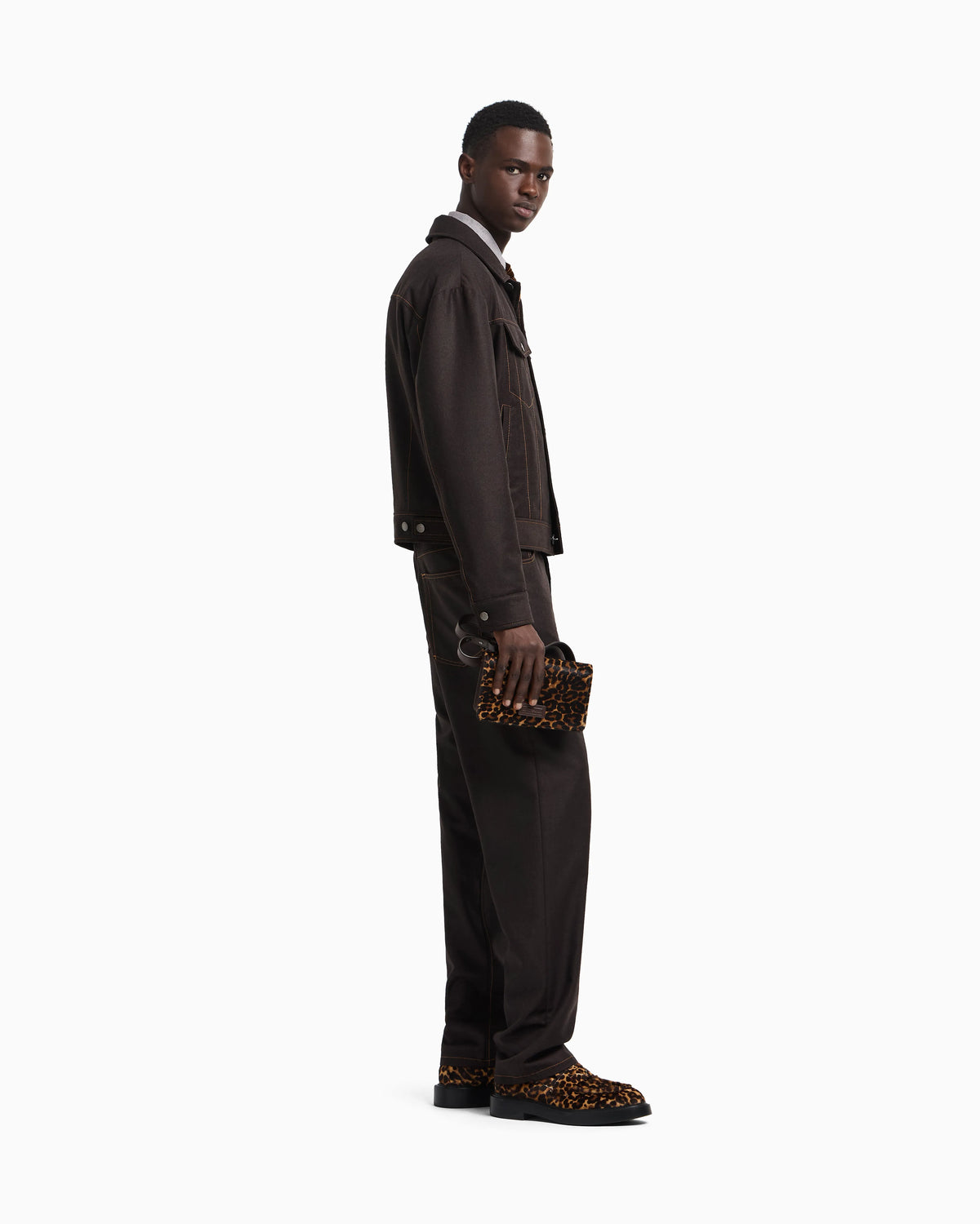 Five-pocket trousers in denim-effect virgin-wool flannel