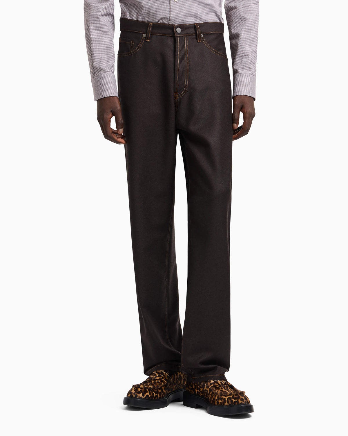 Five-pocket trousers in denim-effect virgin-wool flannel