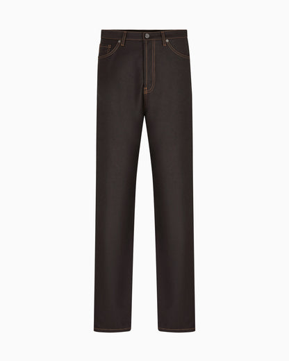 Five-pocket trousers in denim-effect virgin-wool flannel