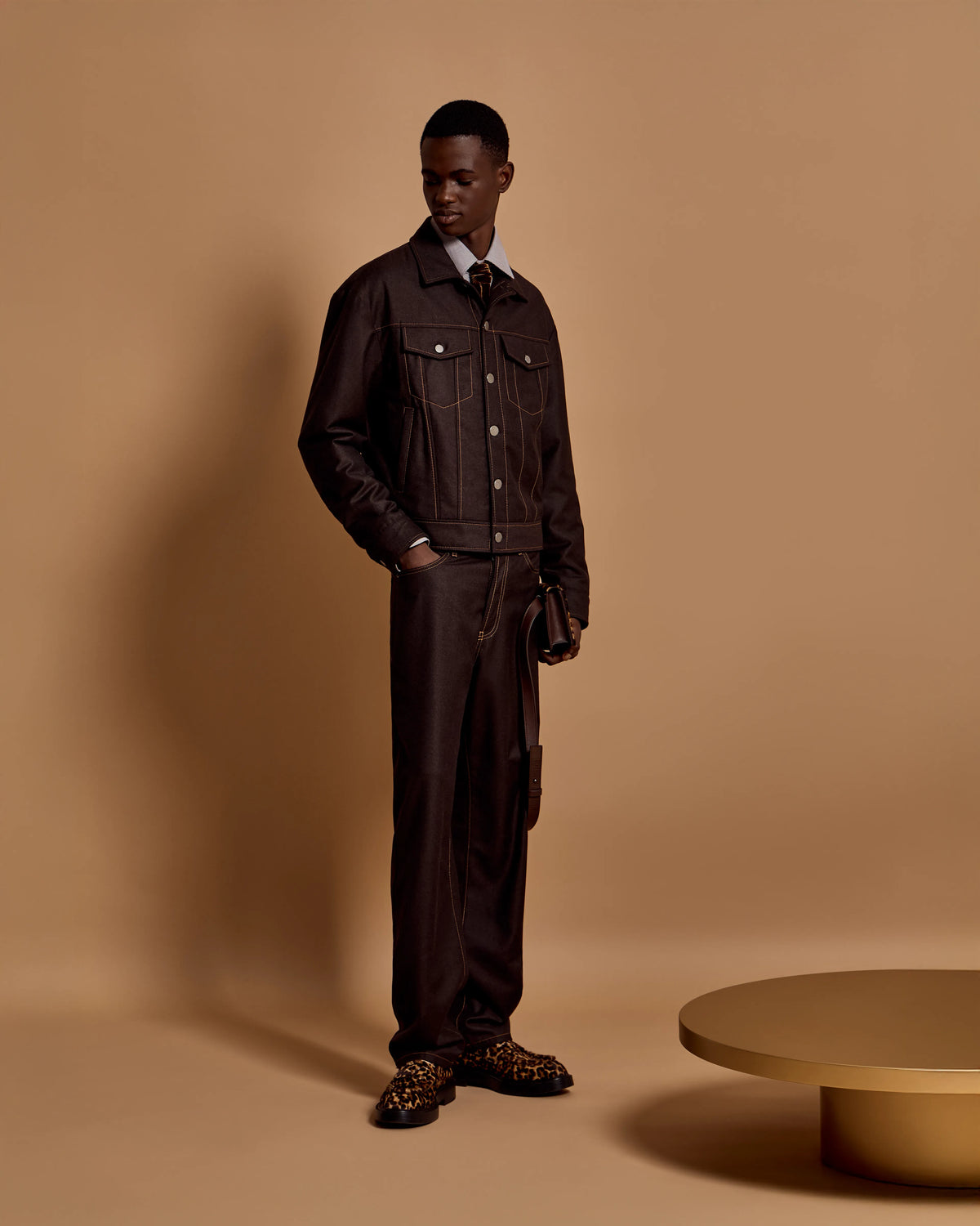 Five-pocket trousers in denim-effect virgin-wool flannel