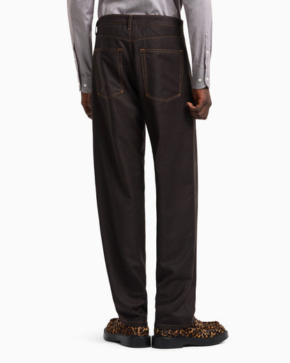 Five-pocket trousers in denim-effect virgin-wool flannel