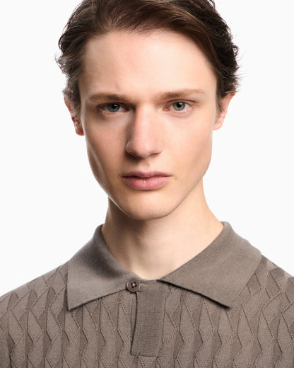 ASV Lyocell-blend jumper with polo-shirt collar in an embossed, patterned stitch