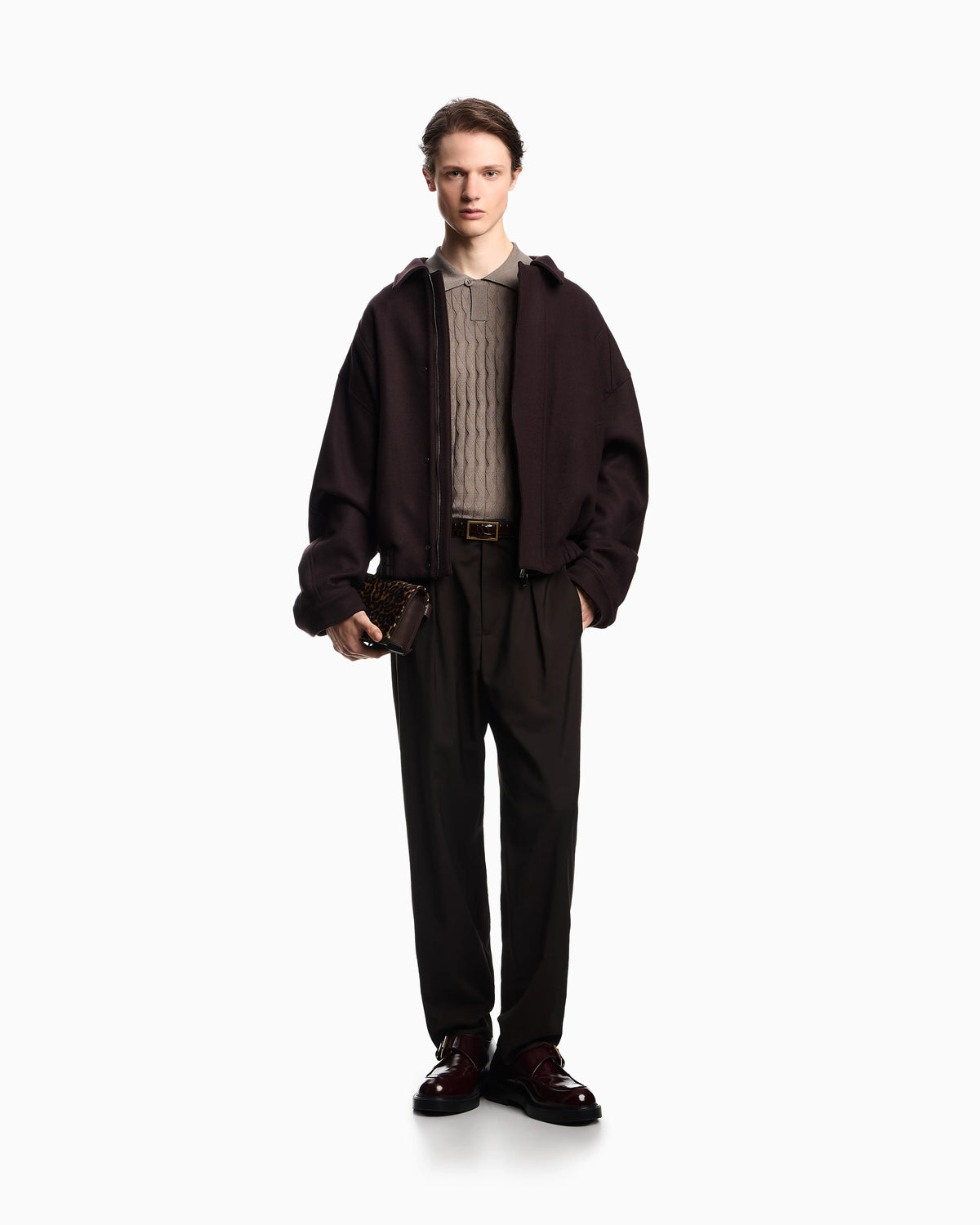 ASV Lyocell-blend jumper with polo-shirt collar in an embossed, patterned stitch