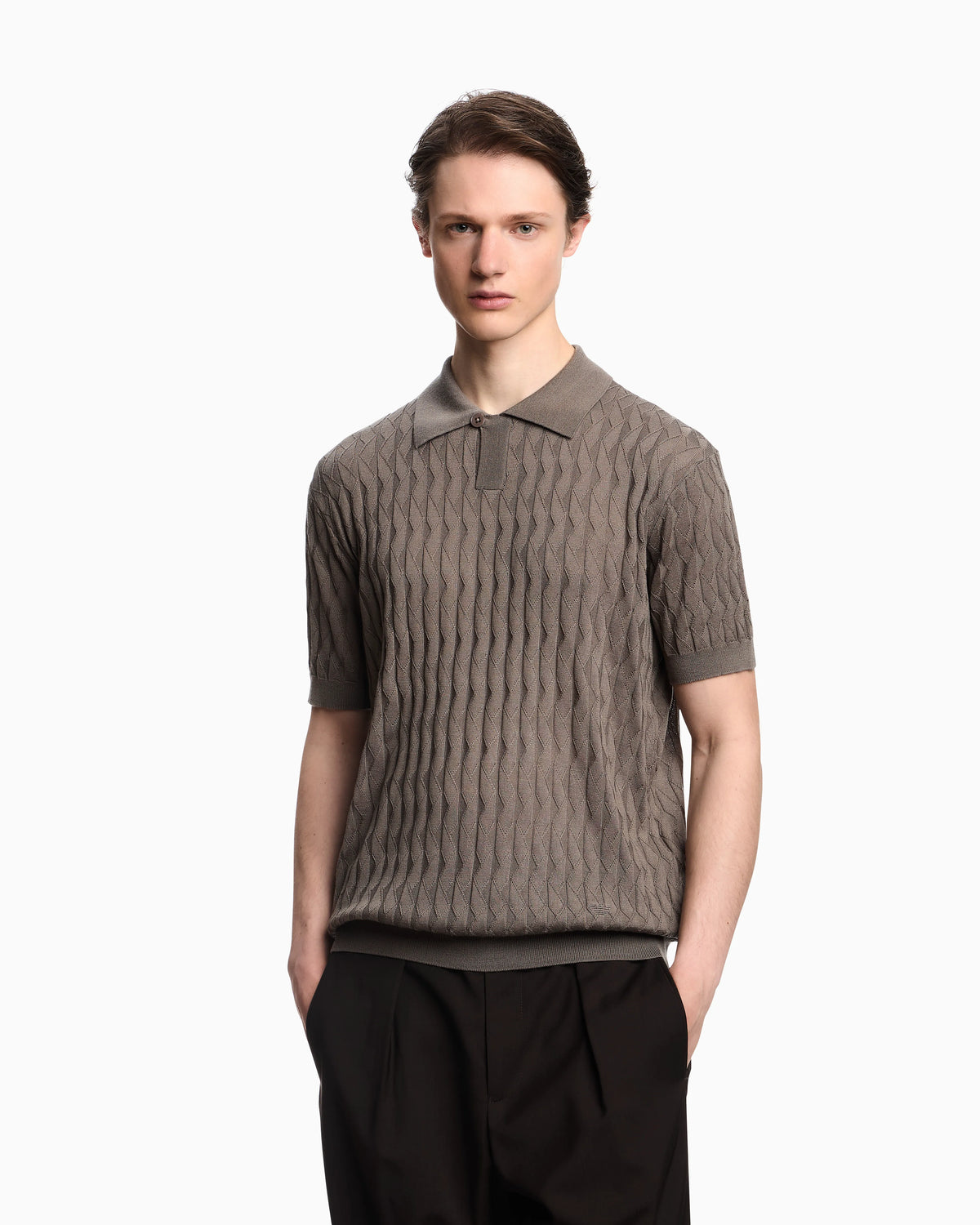 ASV Lyocell-blend jumper with polo-shirt collar in an embossed, patterned stitch