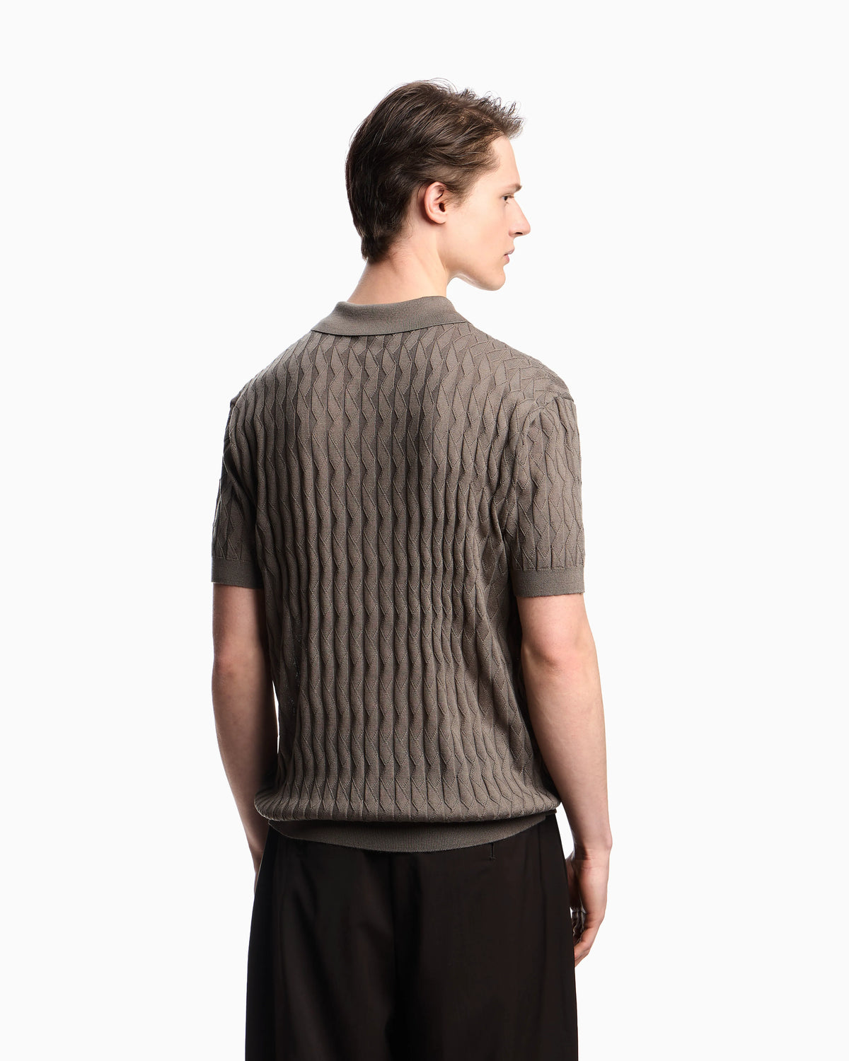 ASV Lyocell-blend jumper with polo-shirt collar in an embossed, patterned stitch