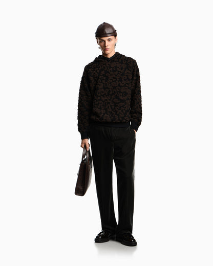Leopard jacquard virgin wool hooded jumper