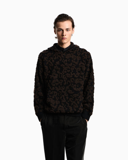 Leopard jacquard virgin wool hooded jumper