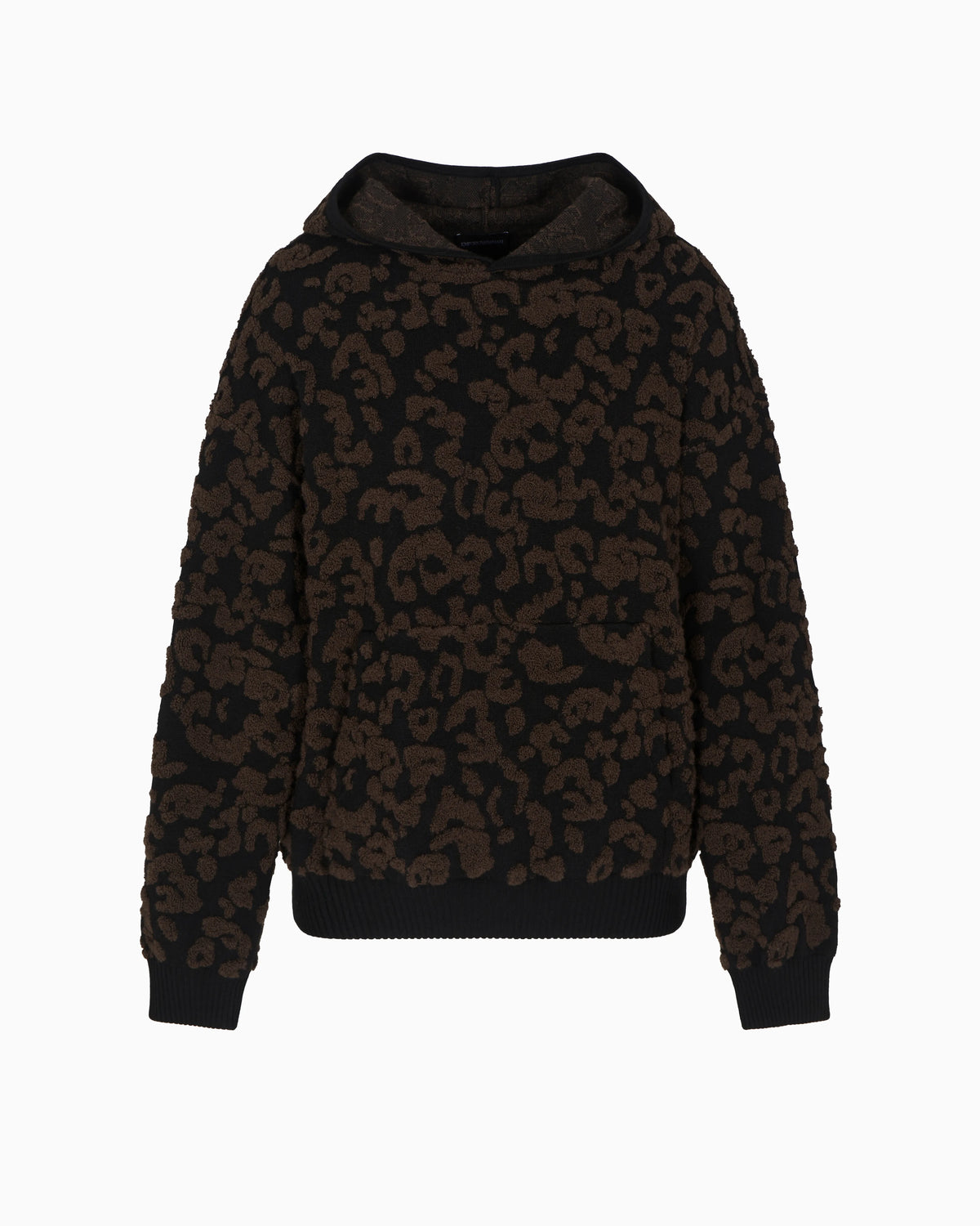 Leopard jacquard virgin wool hooded jumper