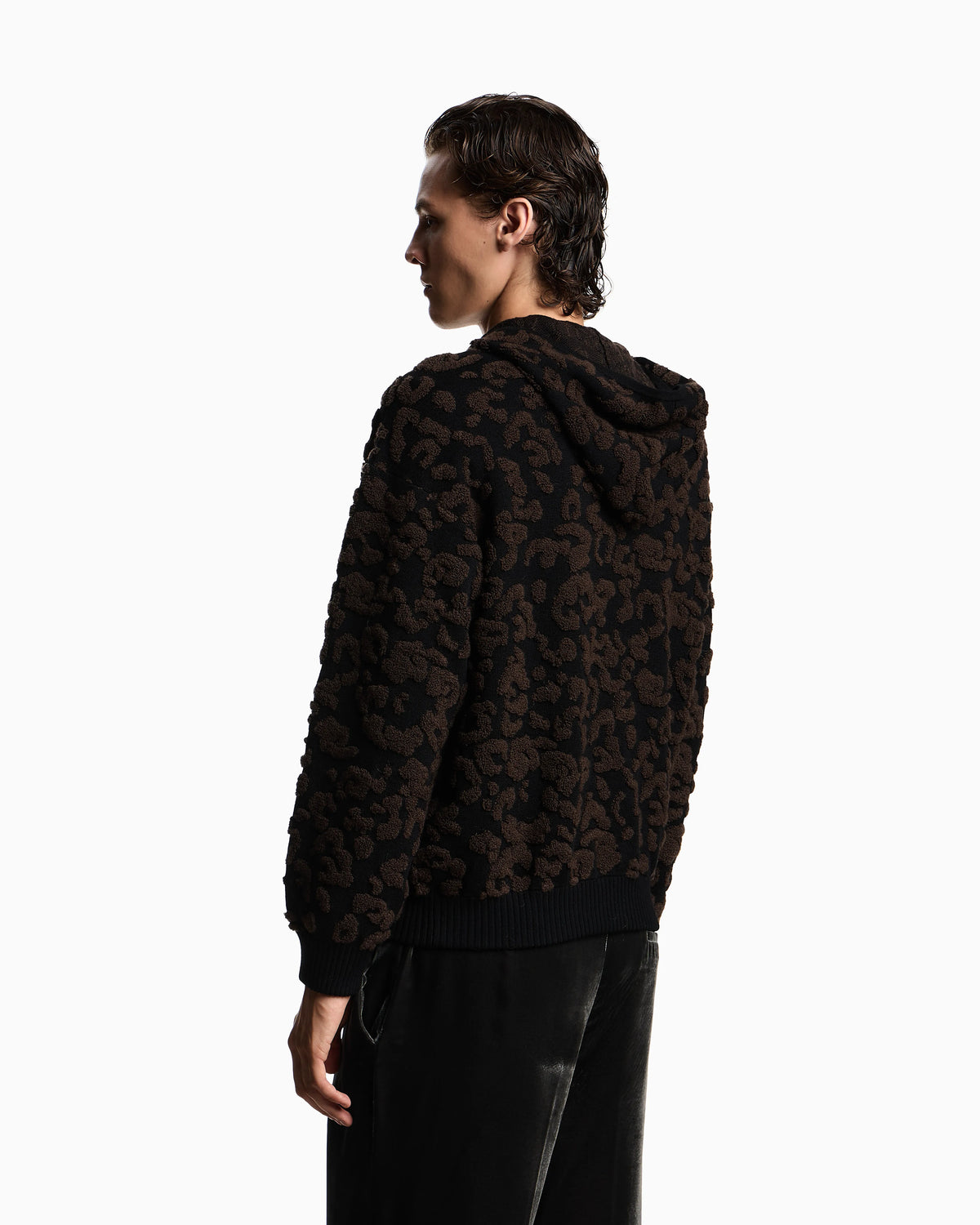 Leopard jacquard virgin wool hooded jumper
