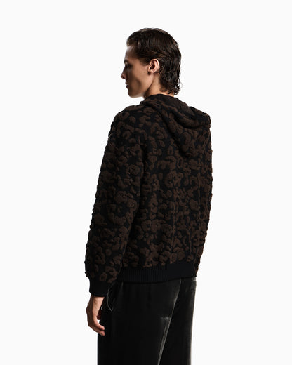 Leopard jacquard virgin wool hooded jumper