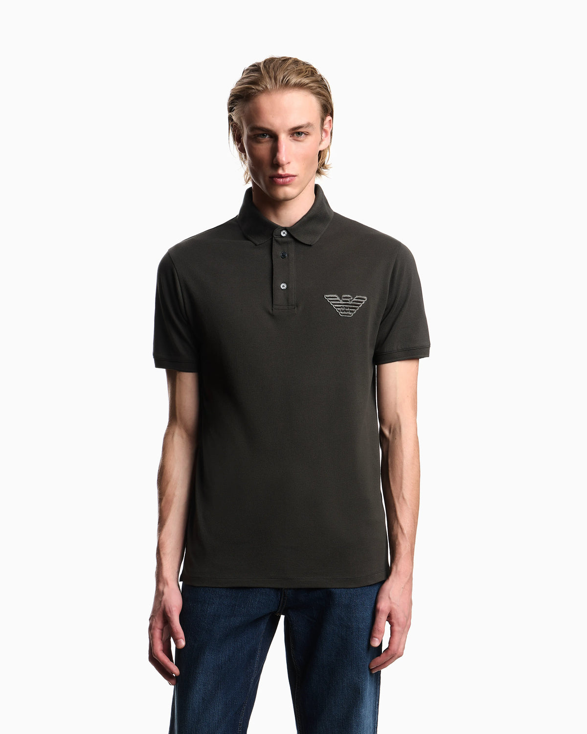 Piqué jersey polo shirt with eagle patch