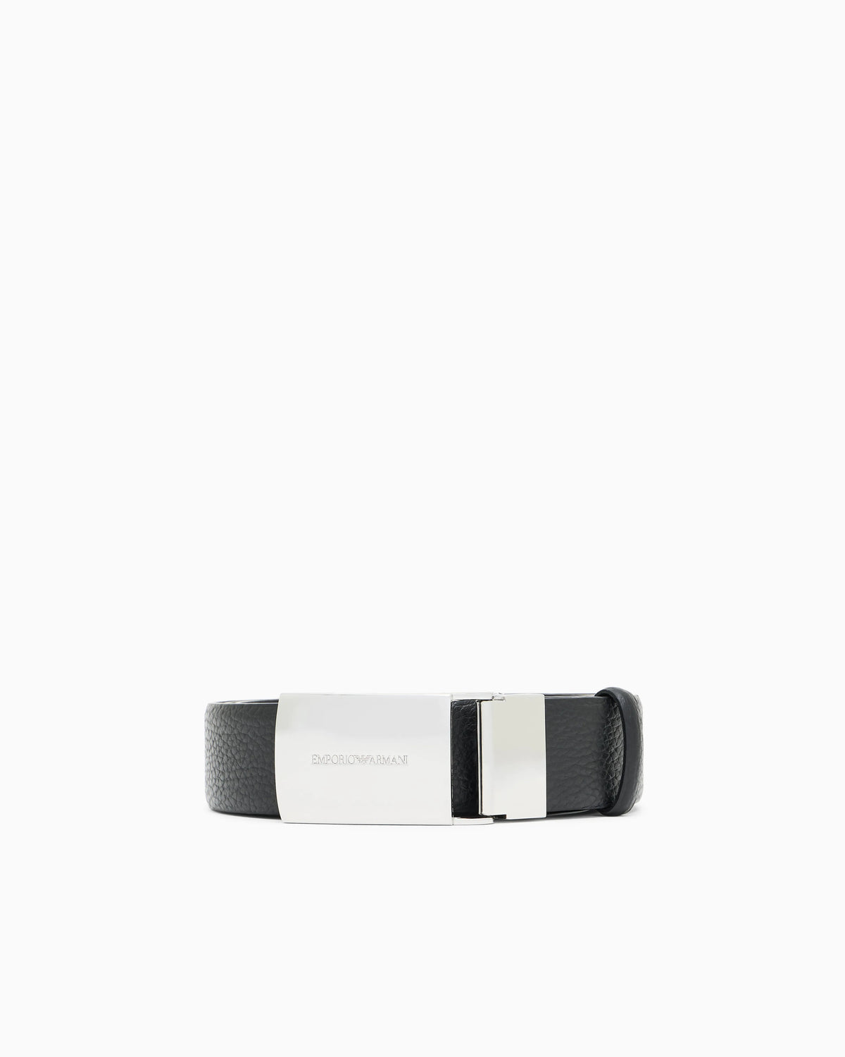 Pebbled leather belt with plate