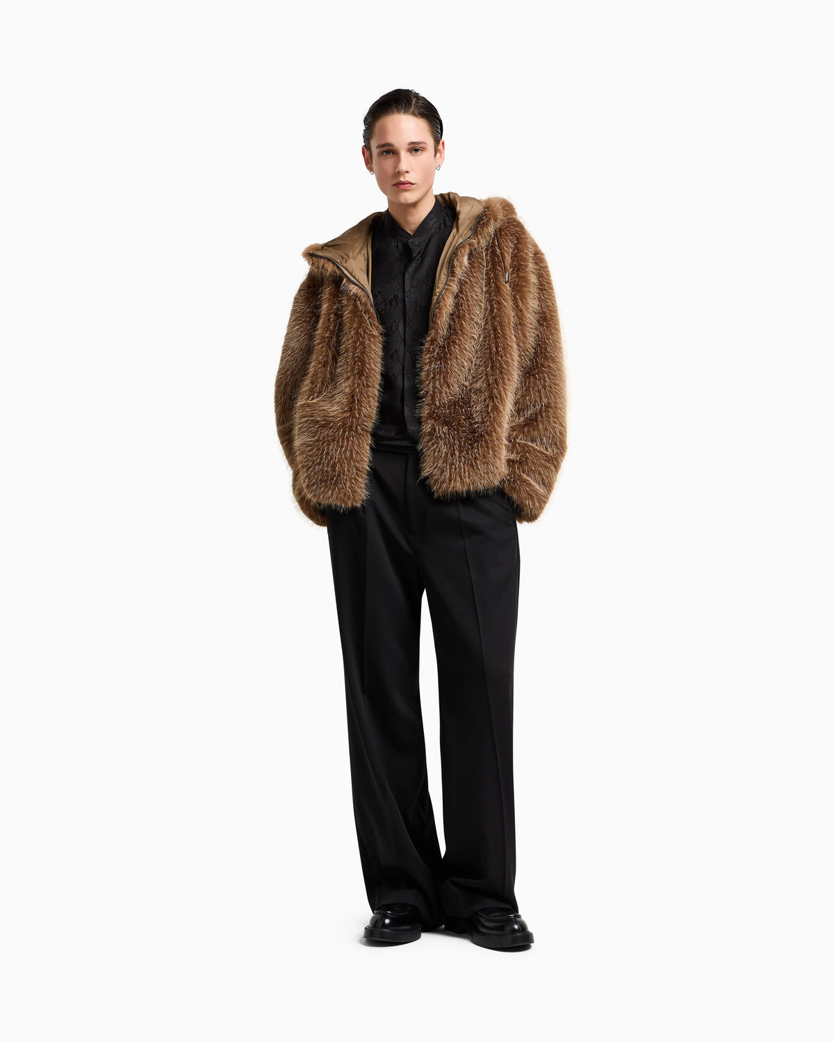 Faux fur hooded blouson