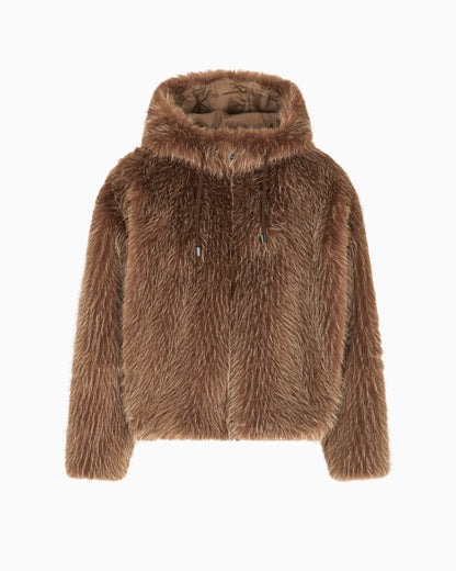 Faux fur hooded blouson