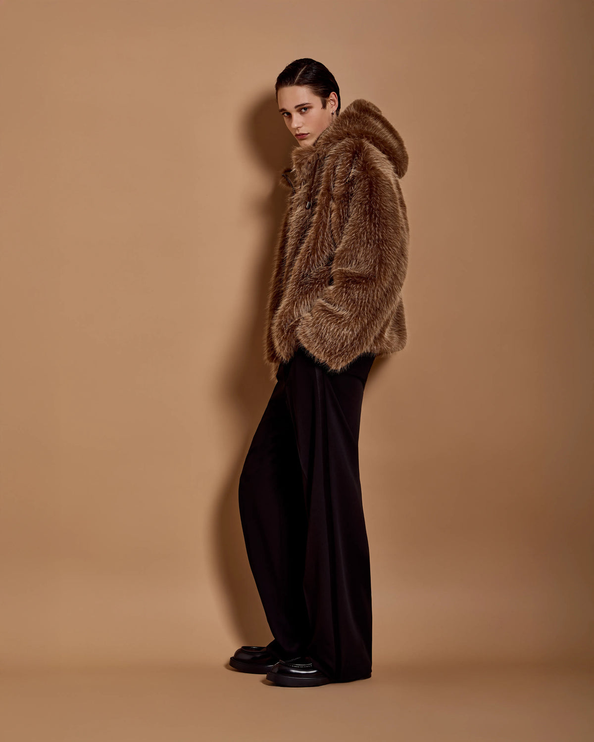 Faux fur hooded blouson