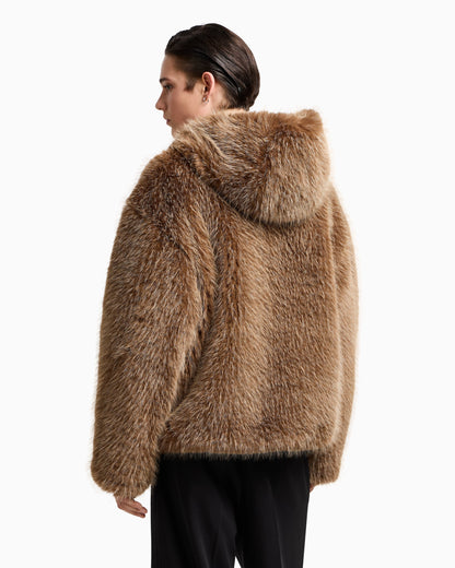 Faux fur hooded blouson
