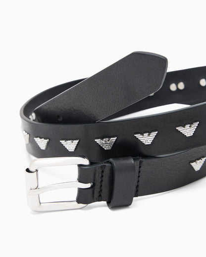 Leather belt with metal micro eagles