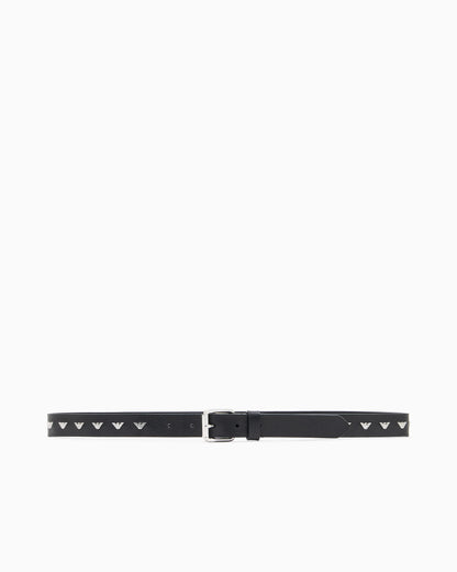 Leather belt with metal micro eagles