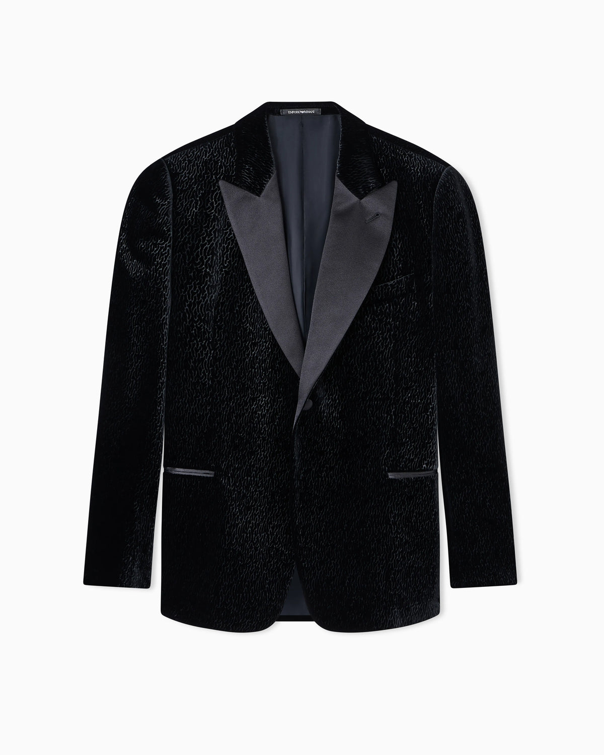 Velvet tuxedo jacket with all-over printed motif