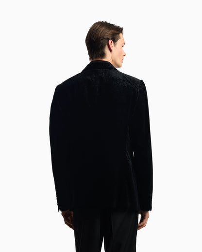 Velvet tuxedo jacket with all-over printed motif