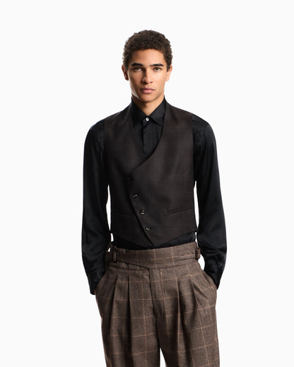 Waistcoat in Prince of Wales check super 130s wool