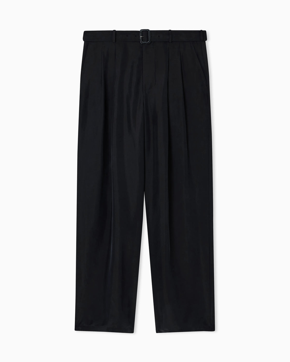 Pure washed silk habutai belted trousers