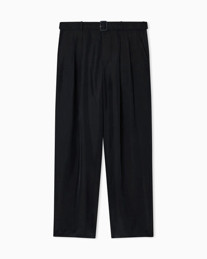 Pure washed silk habutai belted trousers