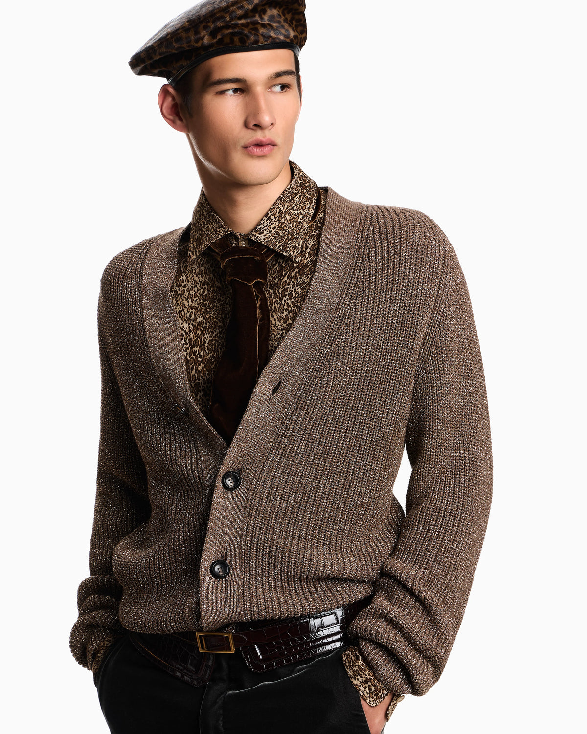Half fisherman’s rib lurex knit cardigan