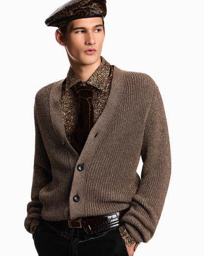 Half fisherman’s rib lurex knit cardigan