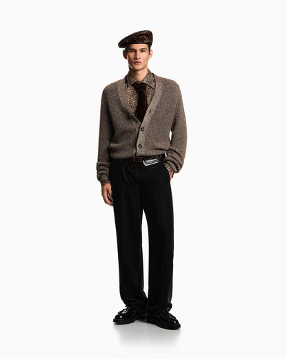 Half fisherman’s rib lurex knit cardigan