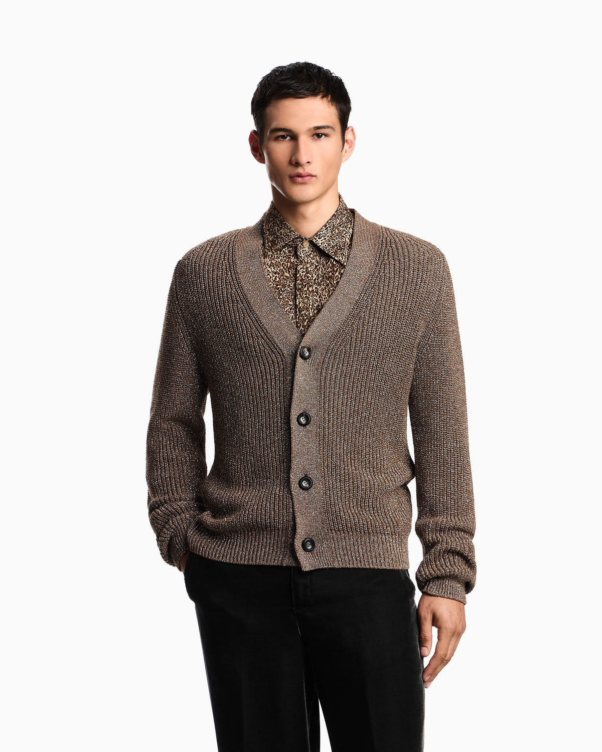 Half fisherman’s rib lurex knit cardigan